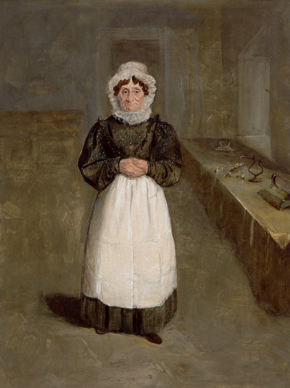 Porträtt av en hushållerska i Bramham Park, Yorkshire, identifierad som Mrs Brown, ca 1822 (olja på duk) av George Garrard