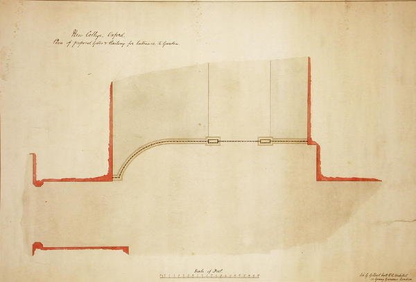 New College Oxford: Föreslagna portar och räcke för entré till trädgård av George Gilbert Scott
