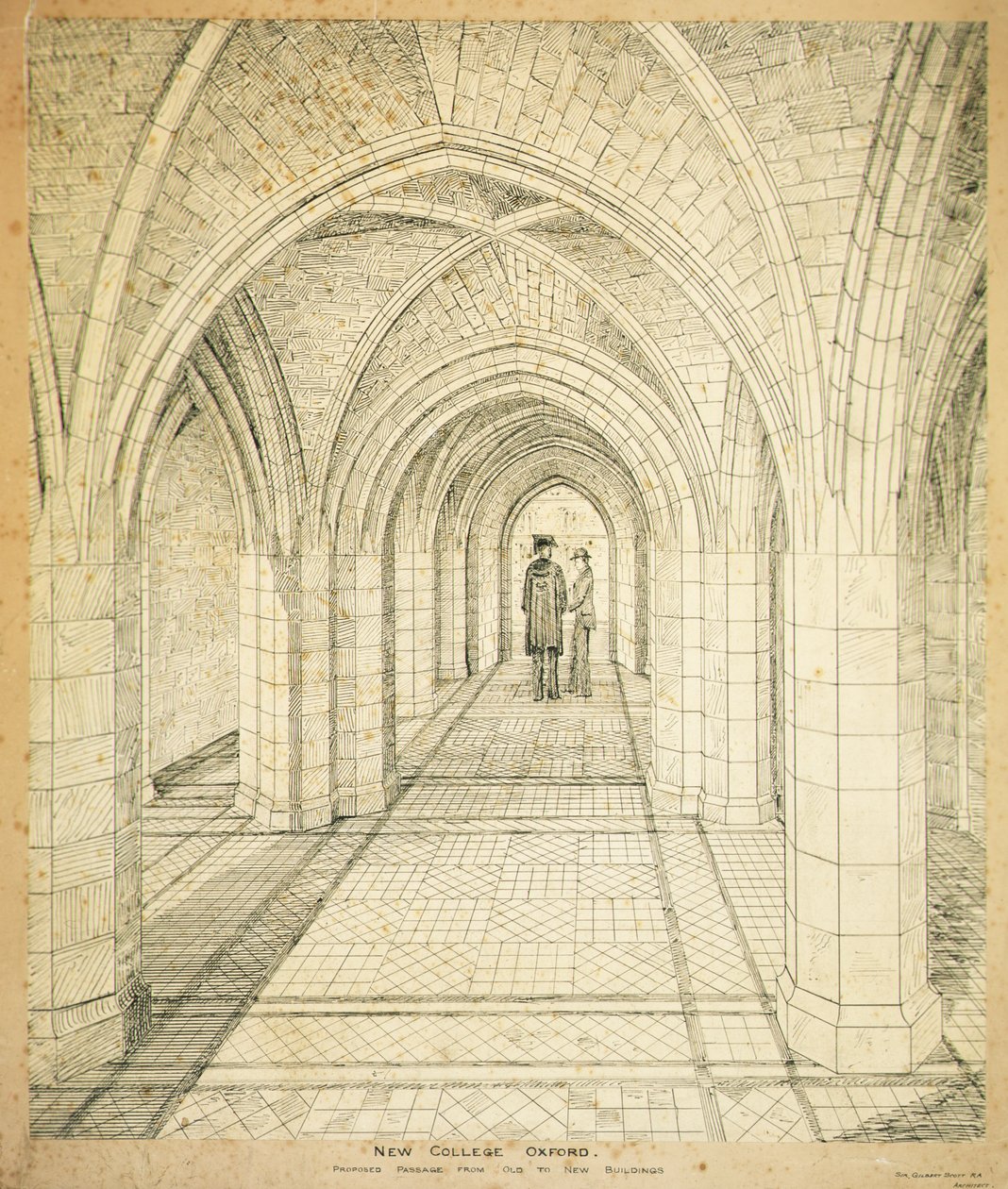 New College Oxford: Föreslagen passage från gamla till nya byggnader av George Gilbert Scott