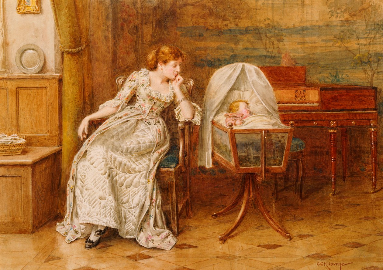 En interiör med en mor och ett barn av George Goodwin Kilburne