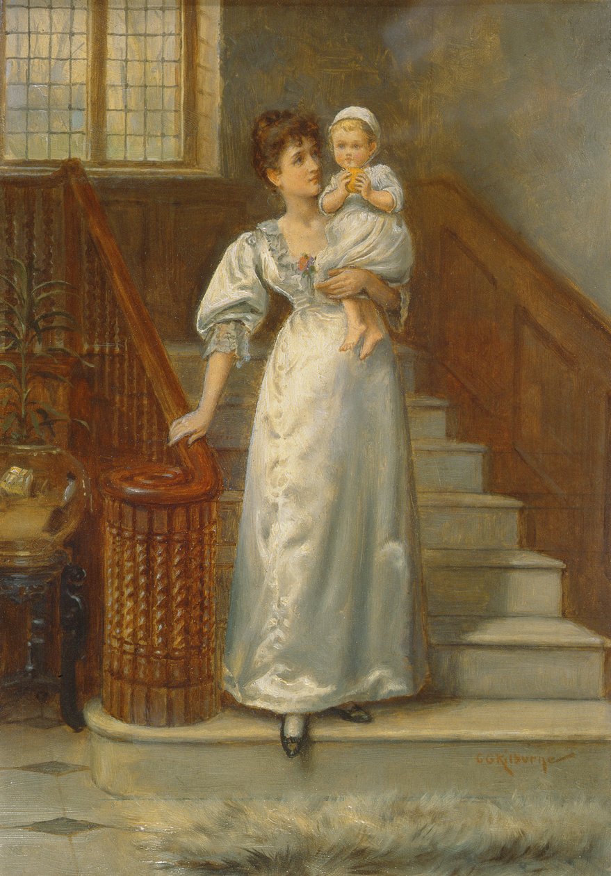 På trappan (olja på panel) av George Goodwin Kilburne