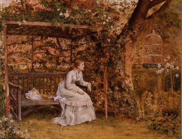 Damen och hennes papegoja av George Goodwin Kilburne
