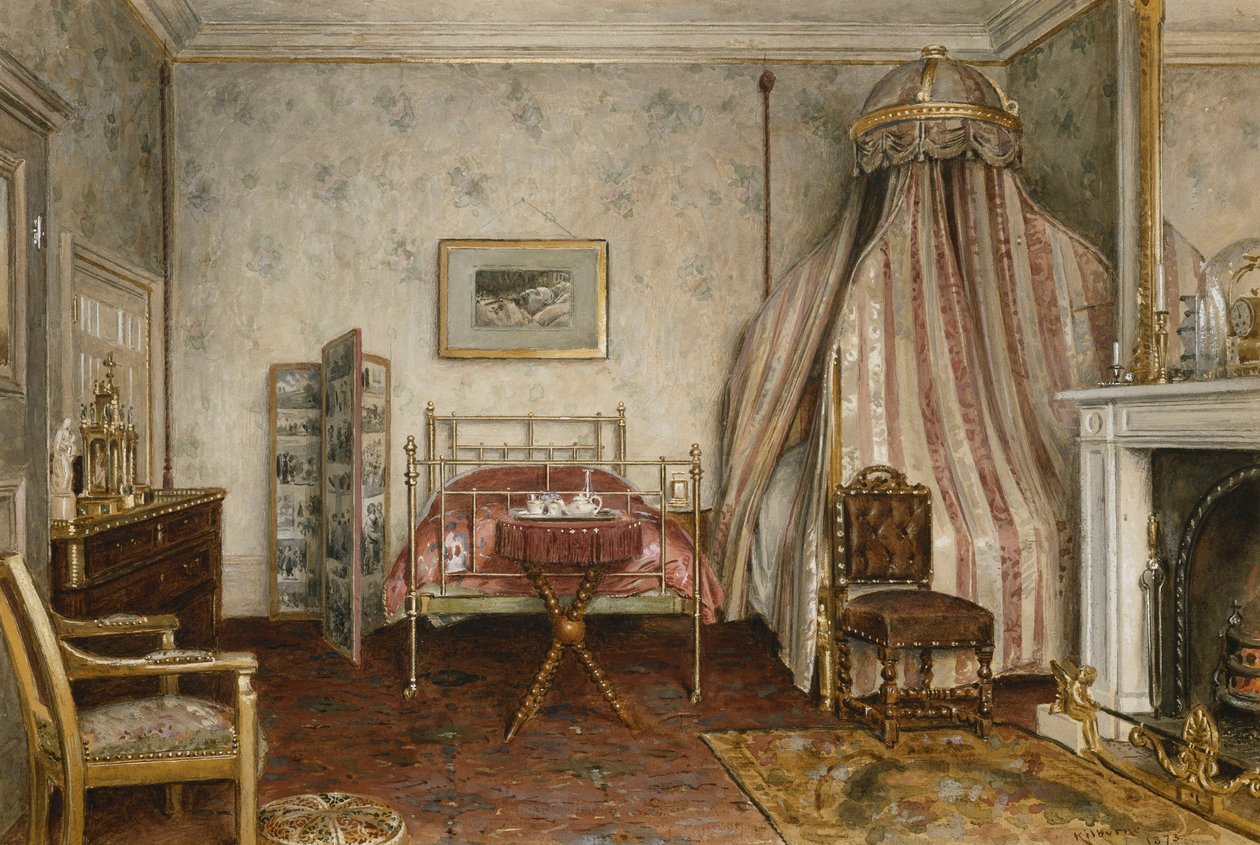 Utsikt över sovrummet där Napoleon III dog, Camden Place, Chislehurst, Kent, 1873 av George Goodwin Kilburne