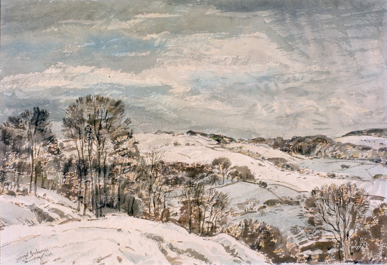 Winter in Wensleydale (penna och akvarell på papper) av George Graham