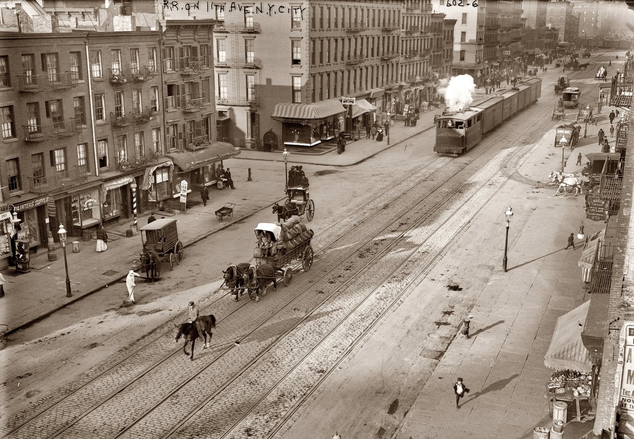 Eleventh Avenue och New York Central Railroad, av Bain, George Grantham (1865-1944). Albumin Foto, c. 1911. Privat samling av George Grantham   Bain News Service Bain