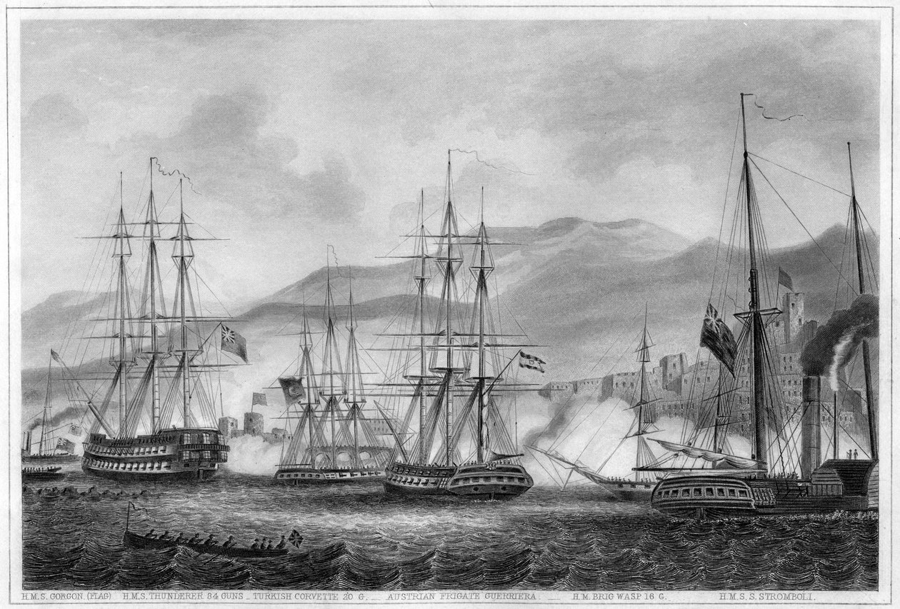 Attack på Sidon av Commodore Charles Napier, 26 september 1840 c1857 av George Greatbatch
