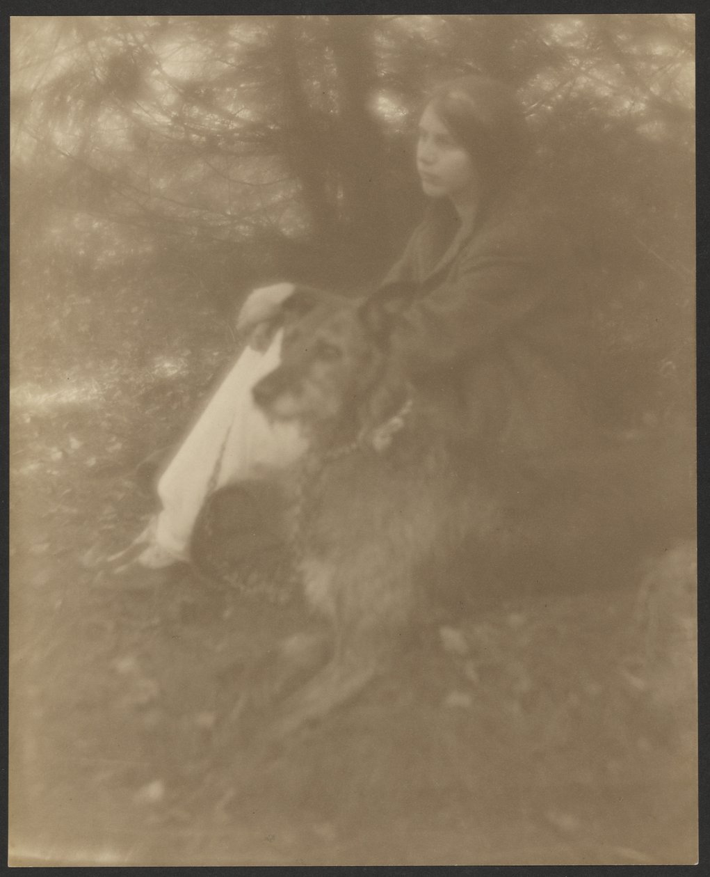 [Sittande kvinna med hund] av George H. Seeley