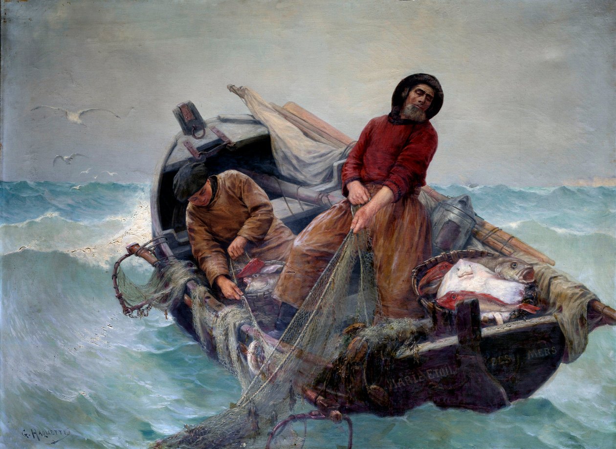 Fiske i öppet hav. Målning av Georges Haquette (1854-1906) av George Haquette