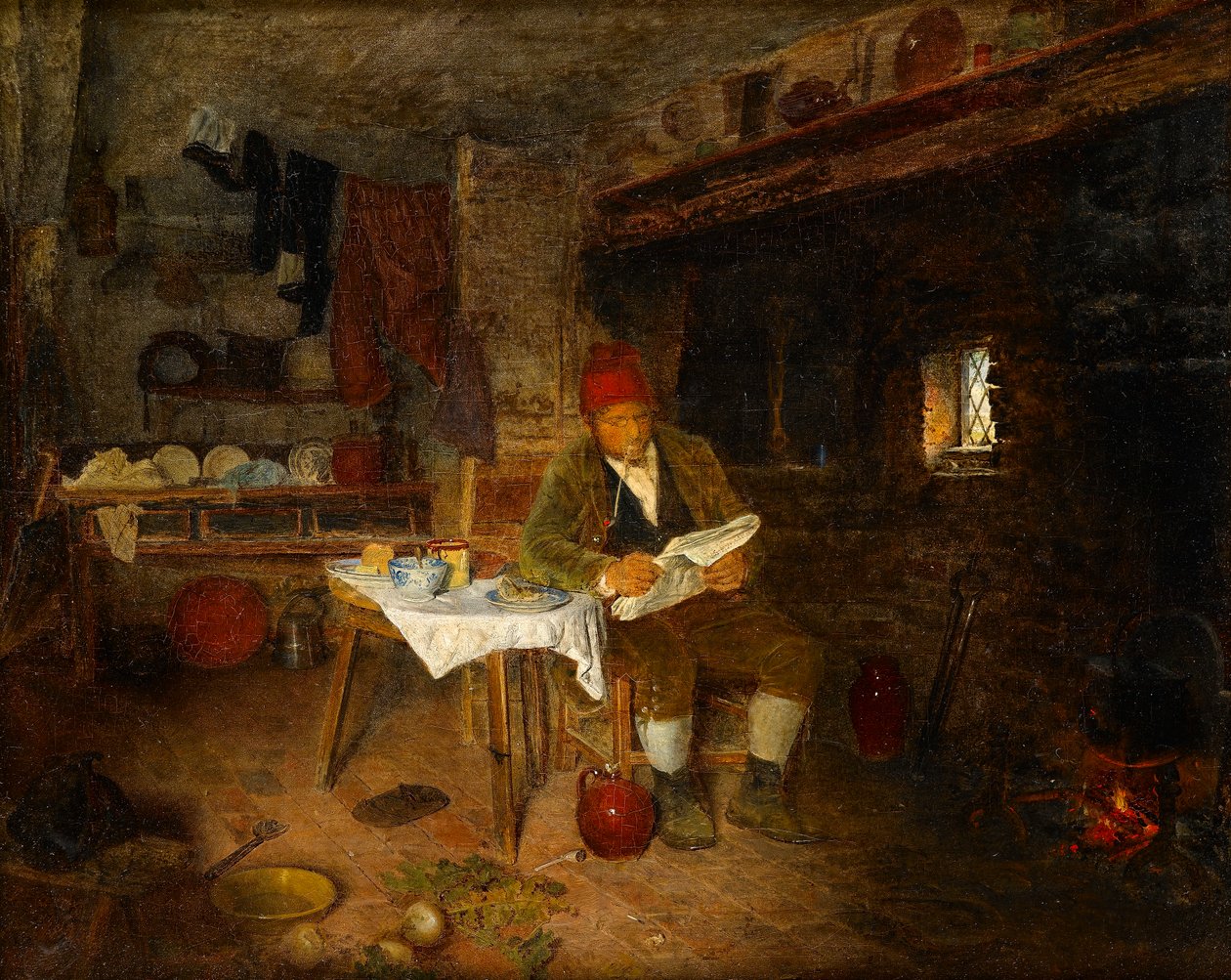 A Rustic Home: Reading the News, 1855 av George Hardy