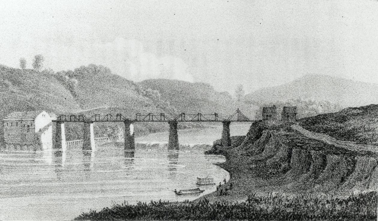 Bridge i Zanesville, Ohio, från "A Visit to North America and the English Settlements in Illinois" av Adlard Welby, publicerad 1821 av George Harvey