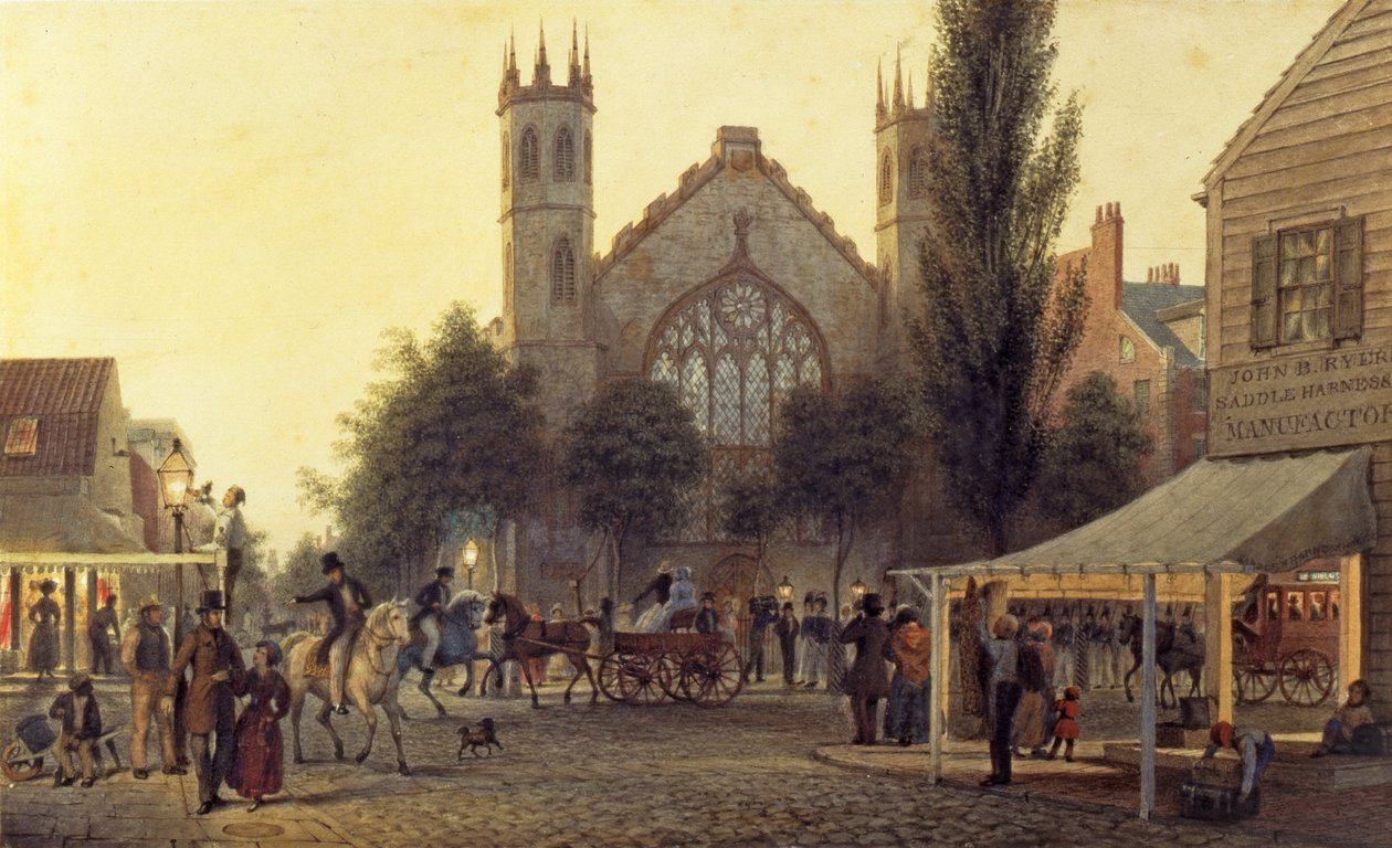 Night-Fall, St. Thomas Church, New York, ca 1835 av George Harvey