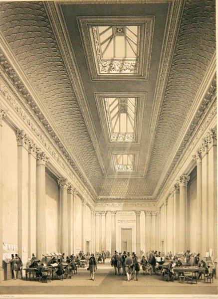 Interiör av Hall of Commerce, Threadneedle Street, London, ca 1850 (litho) av George Hawkins