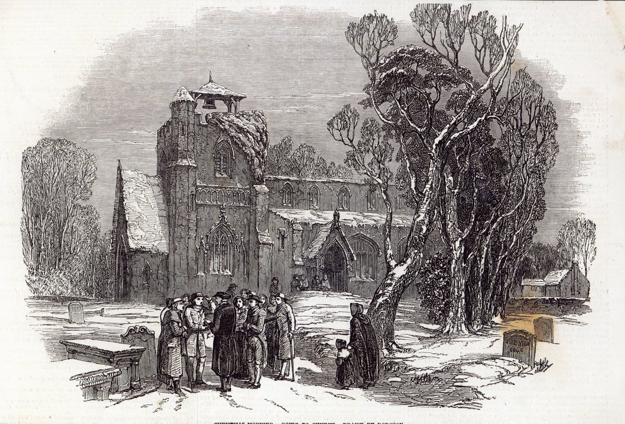 Julmorgon: Går till kyrkan, graverad av W.J. Linton, från "The Illustrated London News", 26 december 1846. av George Haydock Dodgson