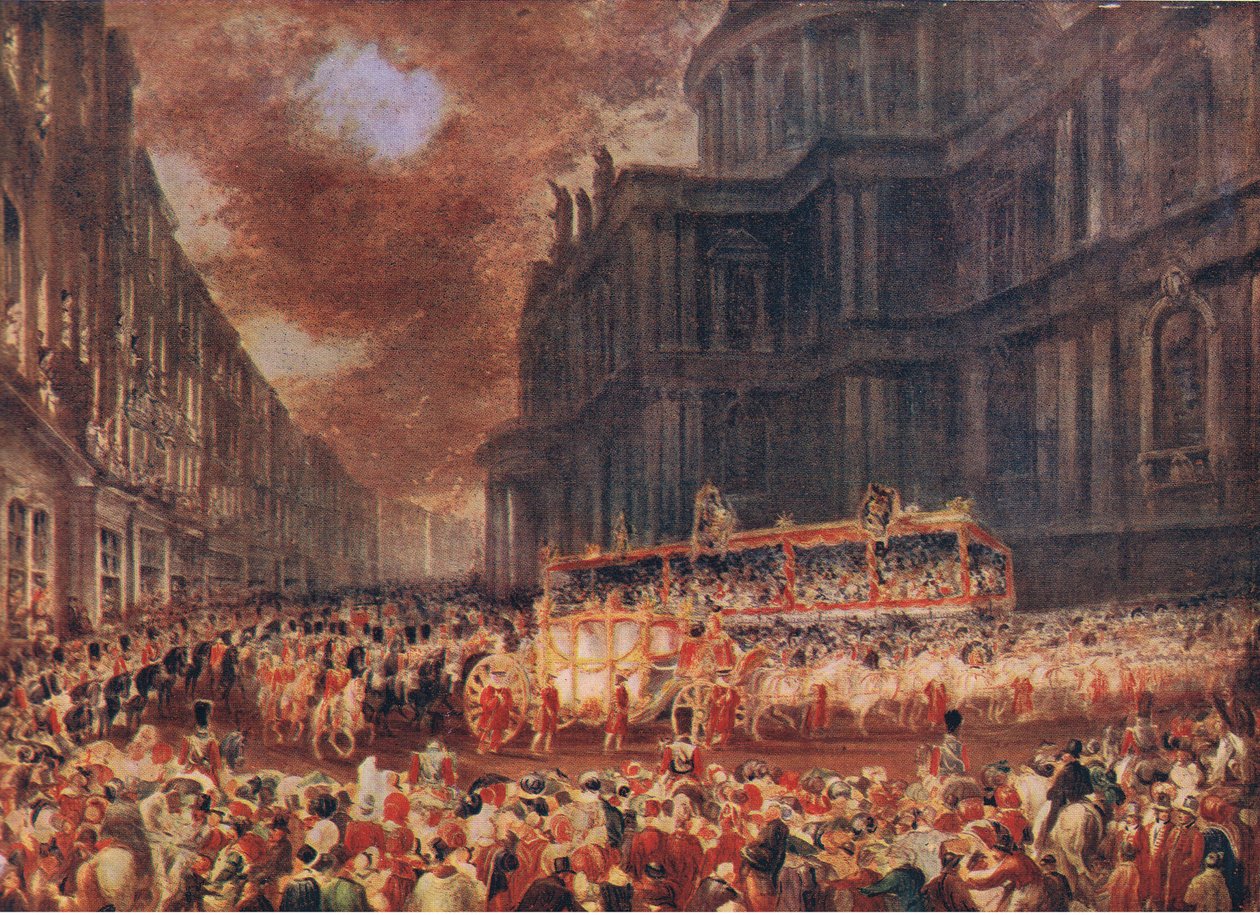 Drottning Victorias första statsbesök i London 1837, från Cassells History of the British People utgiven av Waverley Book Company Limited, ca 1940. av George Hayter