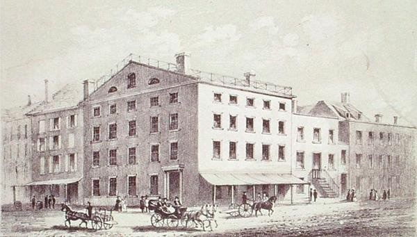Fraunces Tavern, i hörnet av Broad and Peel Streets, New York City av George Hayward