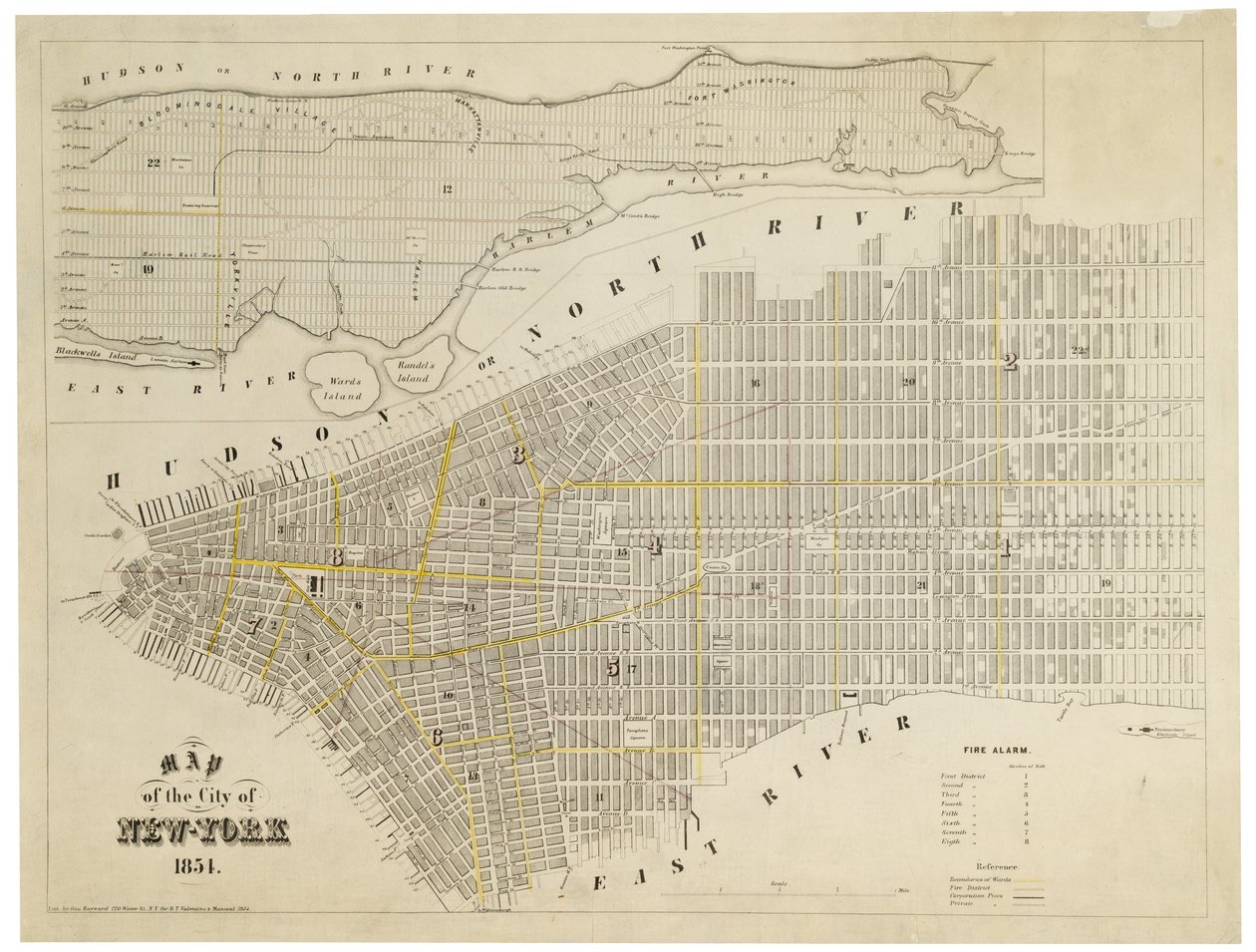 Karta över staden New-York, 1854 (gravyr, bläck på papper.) av George Hayward