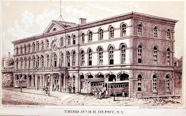 Utsikt över Third Avenue Railroad Depot, illustration för 