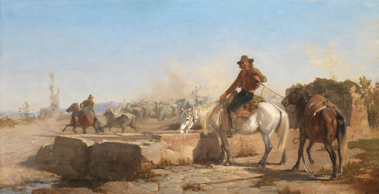 En buttero som vattnar sin häst i det romerska området, 1853 av George Hemming Mason