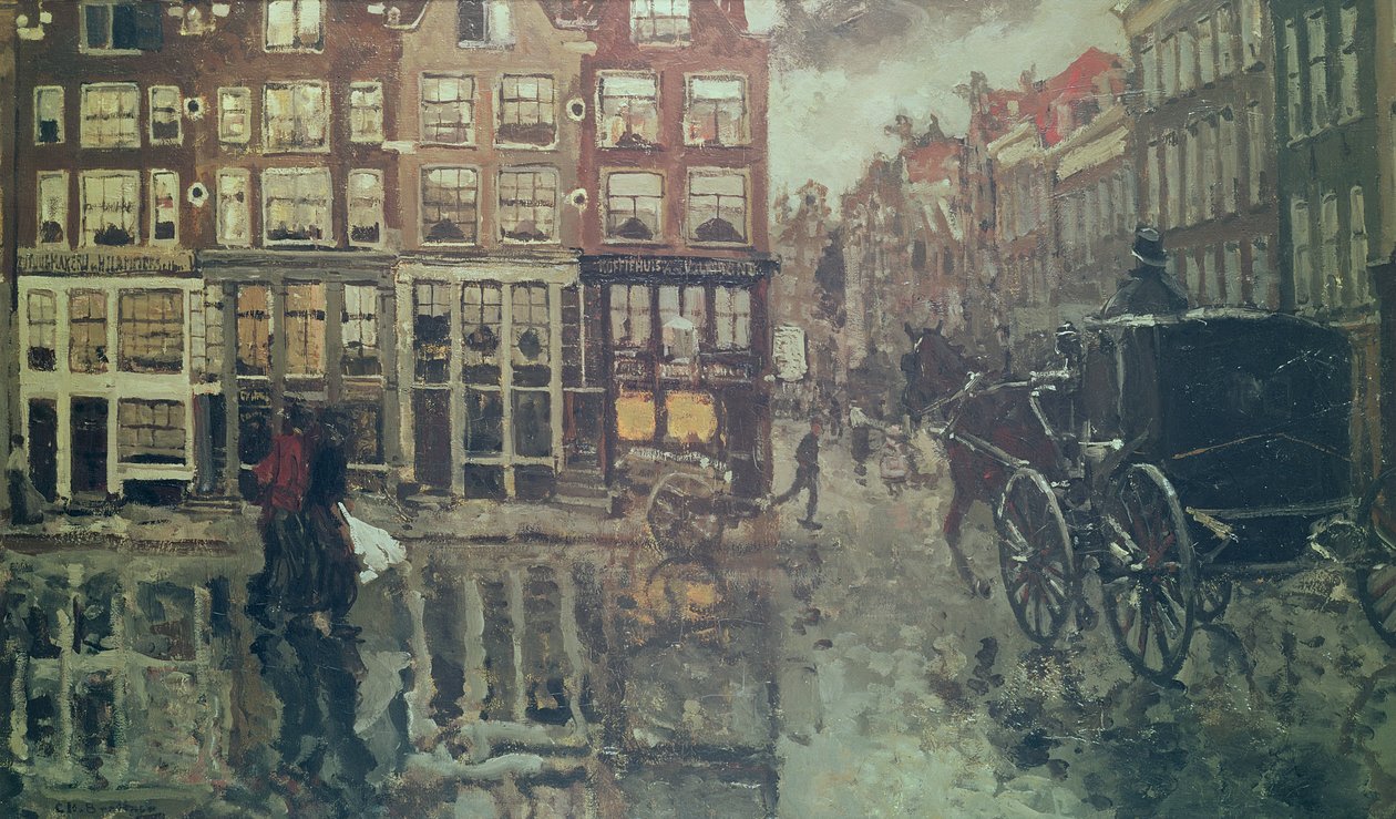 Hjørne af Leidsche Square, Amsterdam (olie)swed av George Hendrik Breitner