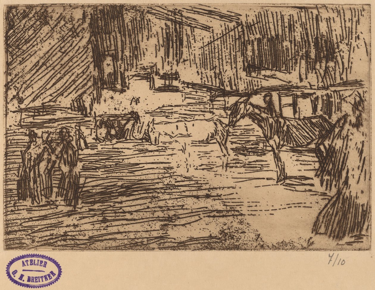 Scen med hästar som står i ström av George Hendrik Breitner