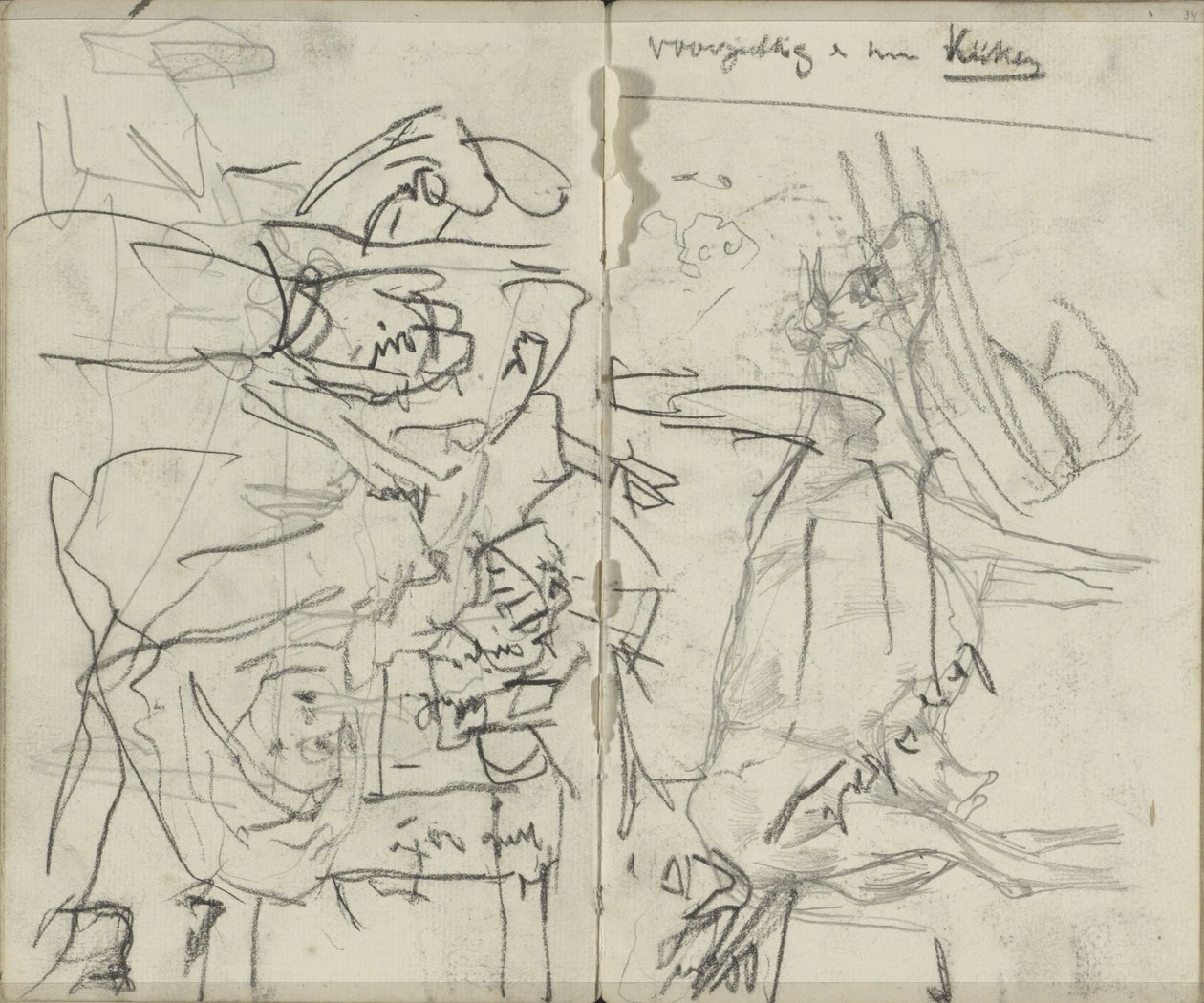 Studieblad med figurer och en ko av George Hendrik Breitner