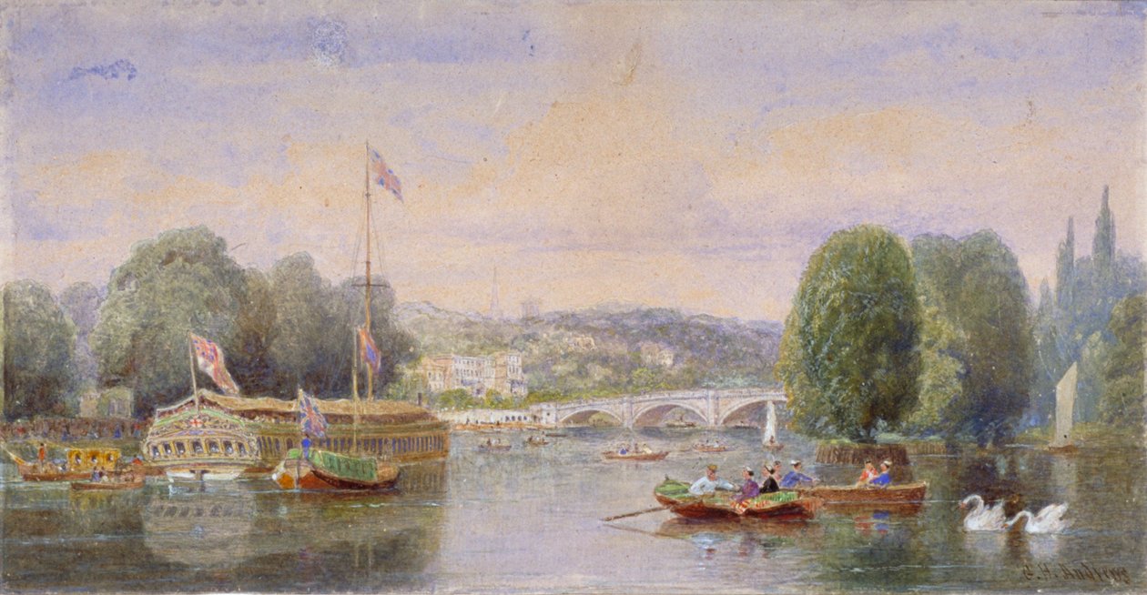 Themsen med Richmond Bridge och Richmond Hill i fjärran, London, 1867 av George Henry Andrews