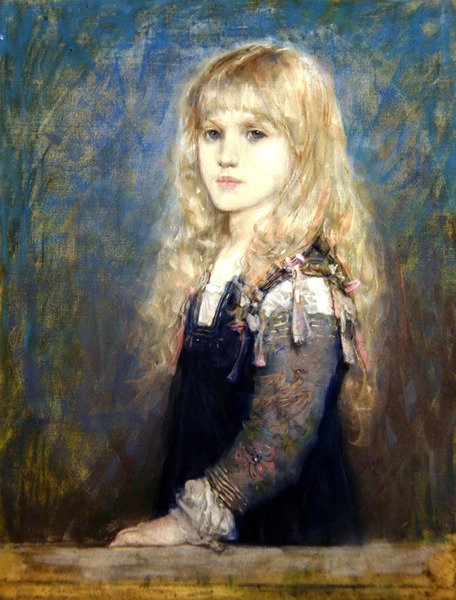 Porträtt av Esme Robb (färgade kritor på papper) (se även 350756) av George Henry Boughton