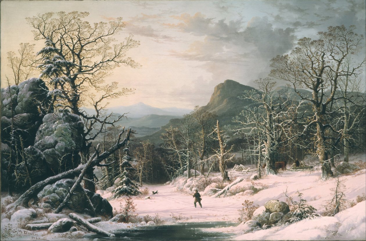 Jägare i vinterträ av George Henry Durrie