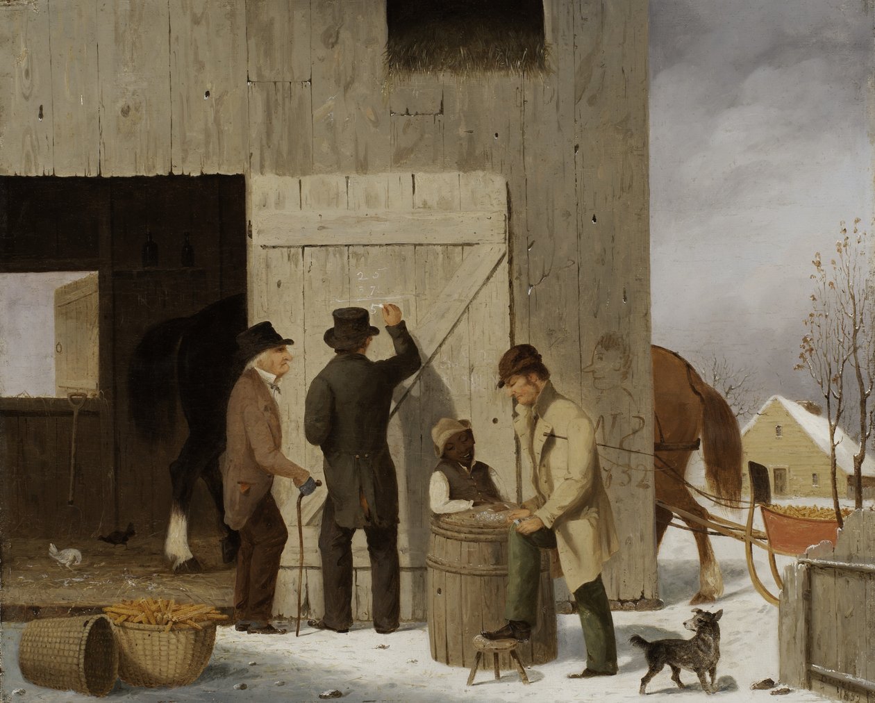 Försäljning av majs, betalning av räkningen, 1852 (olja på trä) av George Henry Durrie