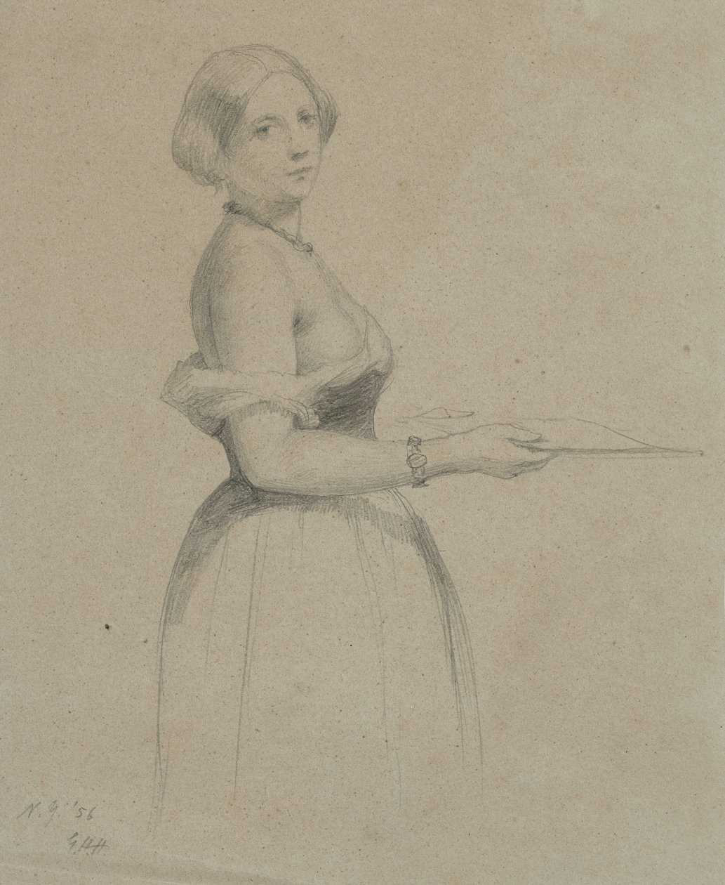 Porträtt av en ung kvinna, 1856 (grafit på brunt vävt papper) av George Henry Hall