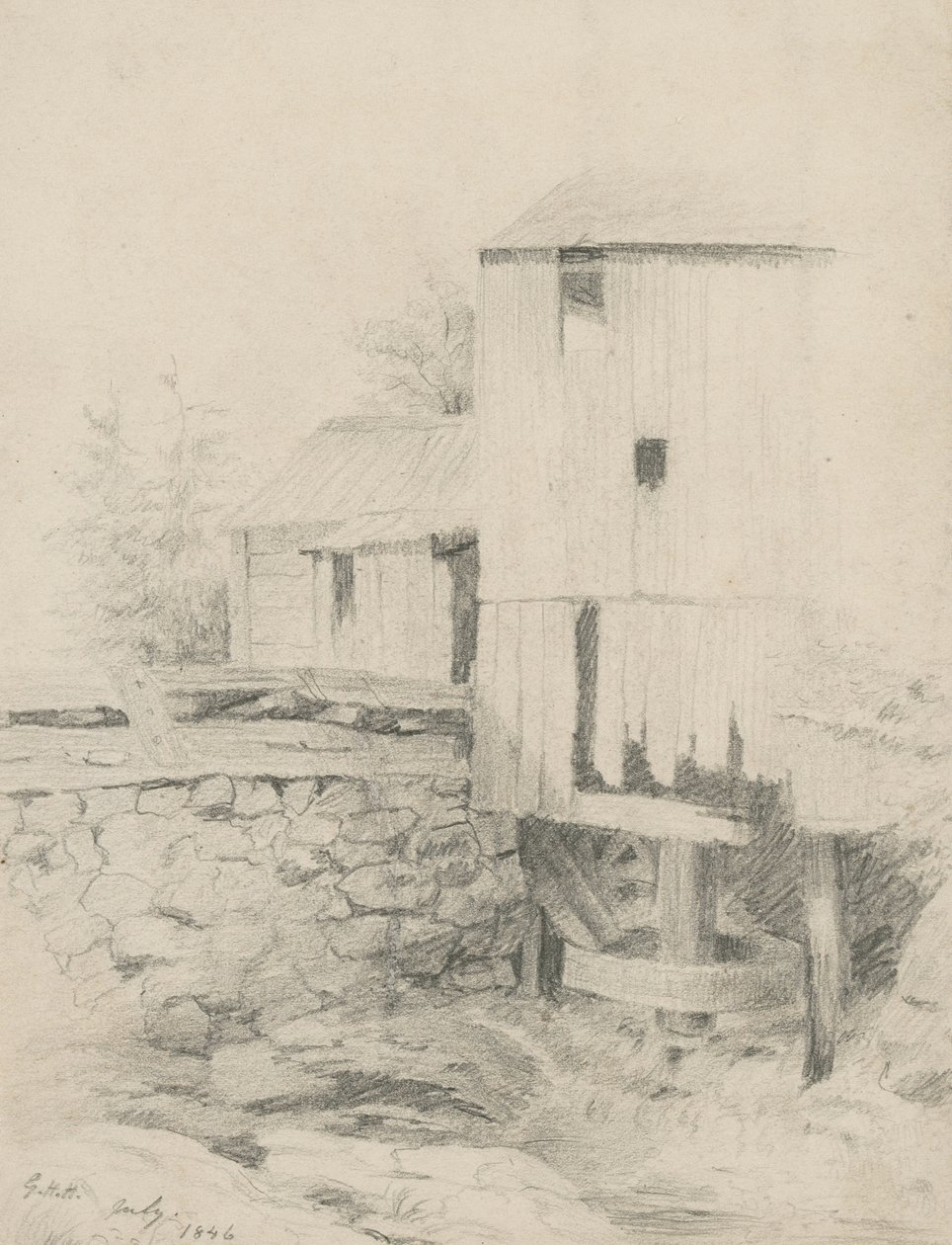 The Old Mill, 1846 (grafit på gulvävt papper) av George Henry Hall