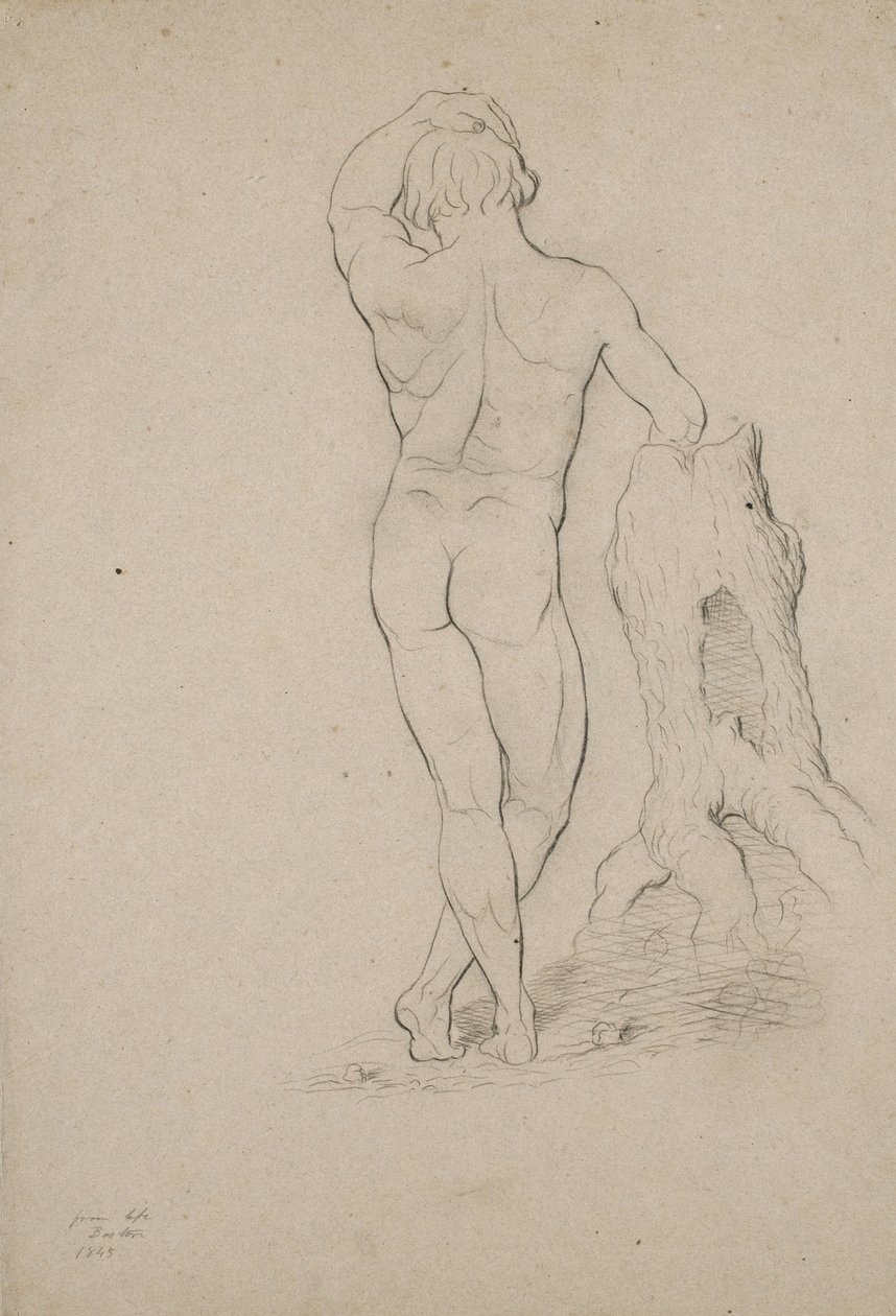Untitled - Naken man, bakifrån, 1846 (kol på brunt vävt papper) av George Henry Hall