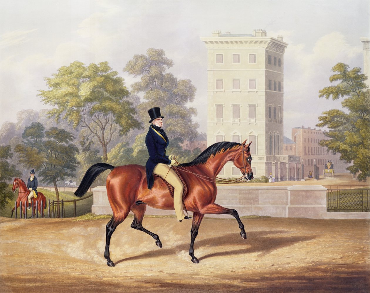 Markisen av Anglesea till häst i Hyde Park, i sitt 80:e år, graverad av J. Harris, 1847 (färggravyr) av George Henry Laporte