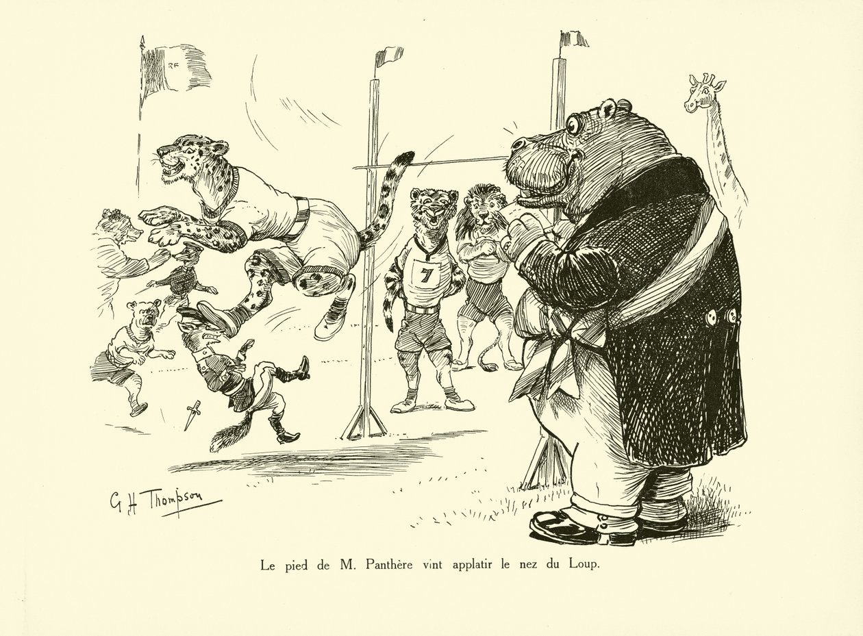 Herr Panthers fot plattade till vargens näsa (litografi) av George Henry Thompson