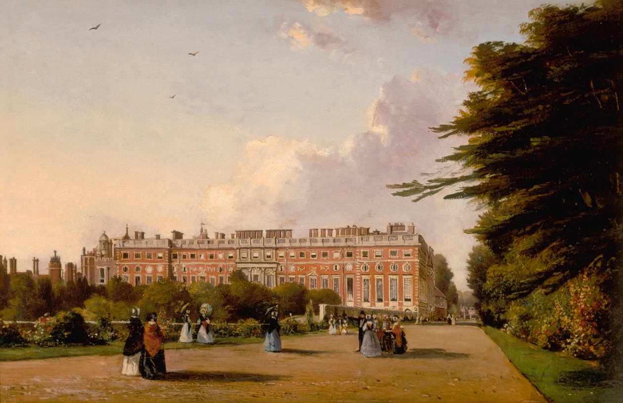 Utsikt över södra fronten av Hampton Court Palace från Broad Walk, ca 1827-49 (olja på duk) av George Hilditch
