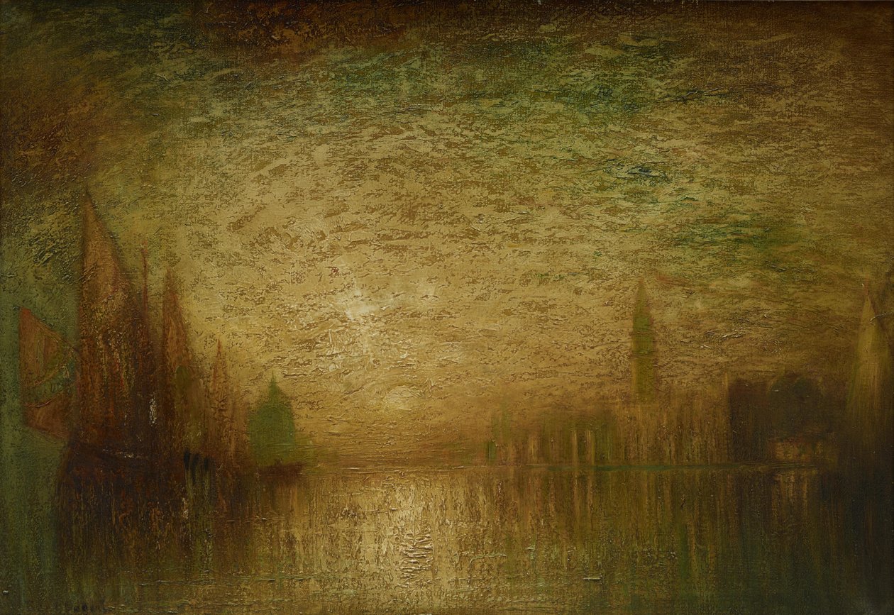 Venetiansk solnedgång, ca 1900-19 (olja på duk) av George Hirst Bogert
