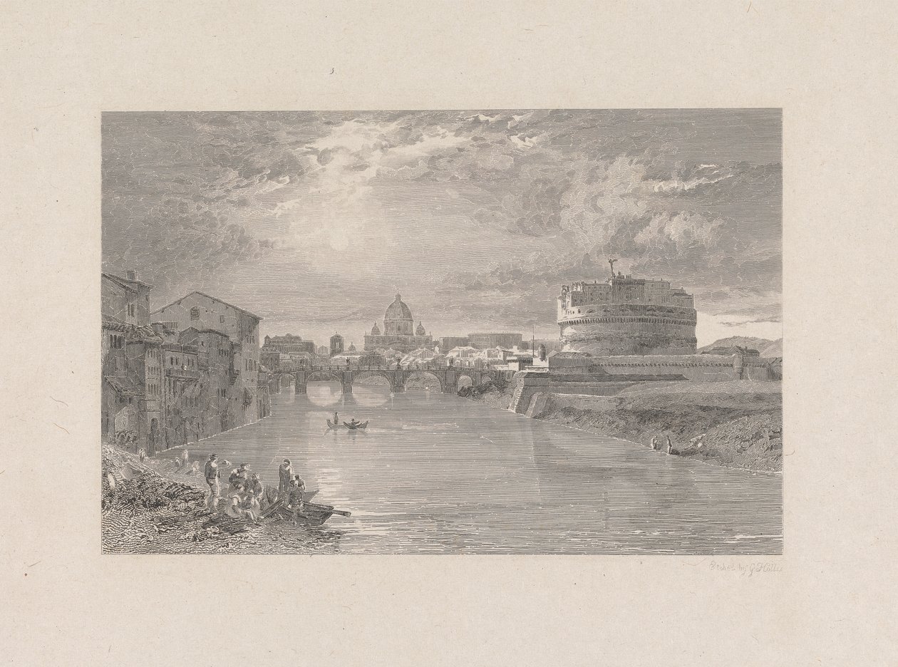 Rom; Bridge och Castle of St. Angelo on the Tyber av George Hollis