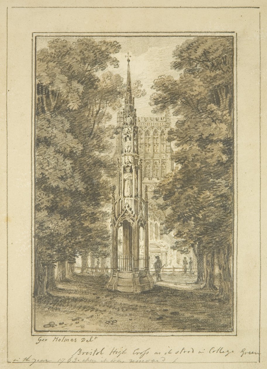 Bristol High Cross som det stod i College Green 1763 (penna och akvarell på papper) av George Holmes