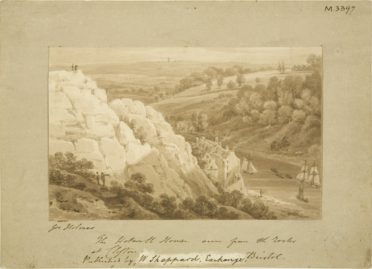 Hotwell House från Clifton Rocks, c1815 (penna och akvarell på papper) av George Holmes