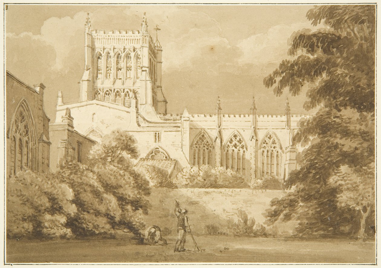 South View of Bristol Cathedral (penna och akvarell på papper) av George Holmes
