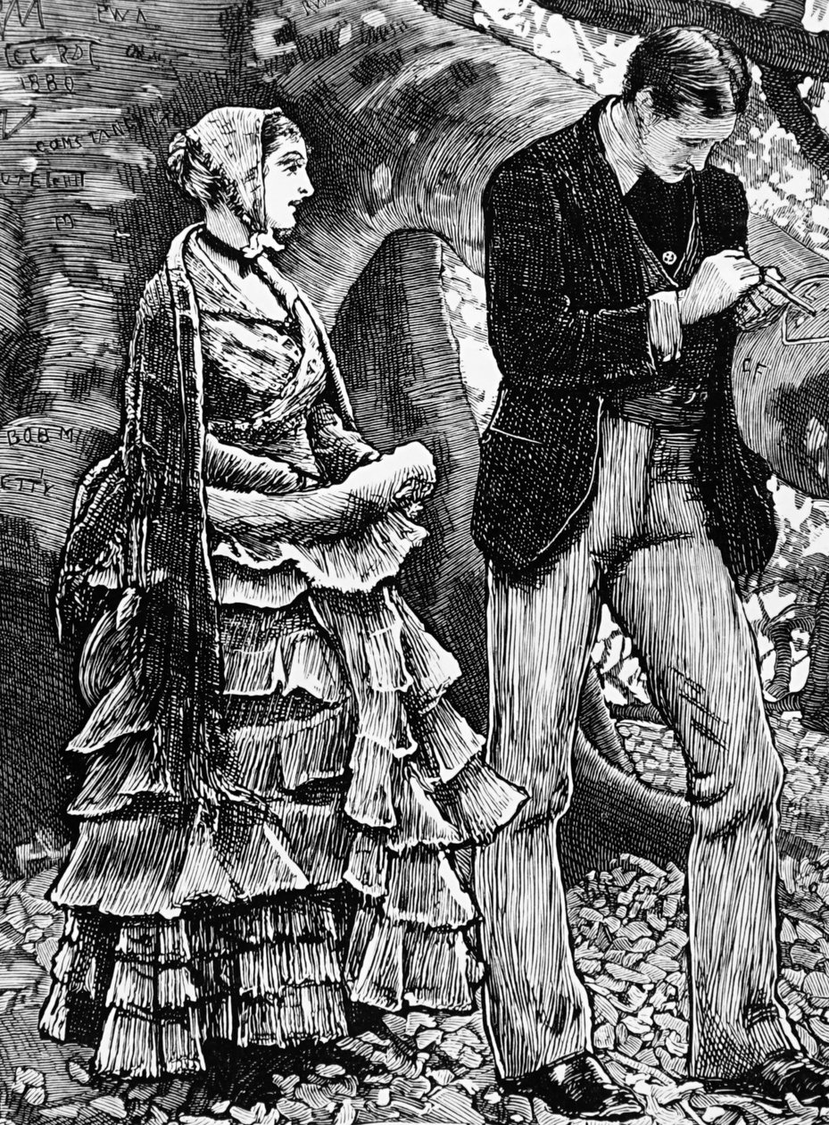 Illustration som visar en kvinna som vägrar ett frieri från en man av George Housman Thomas