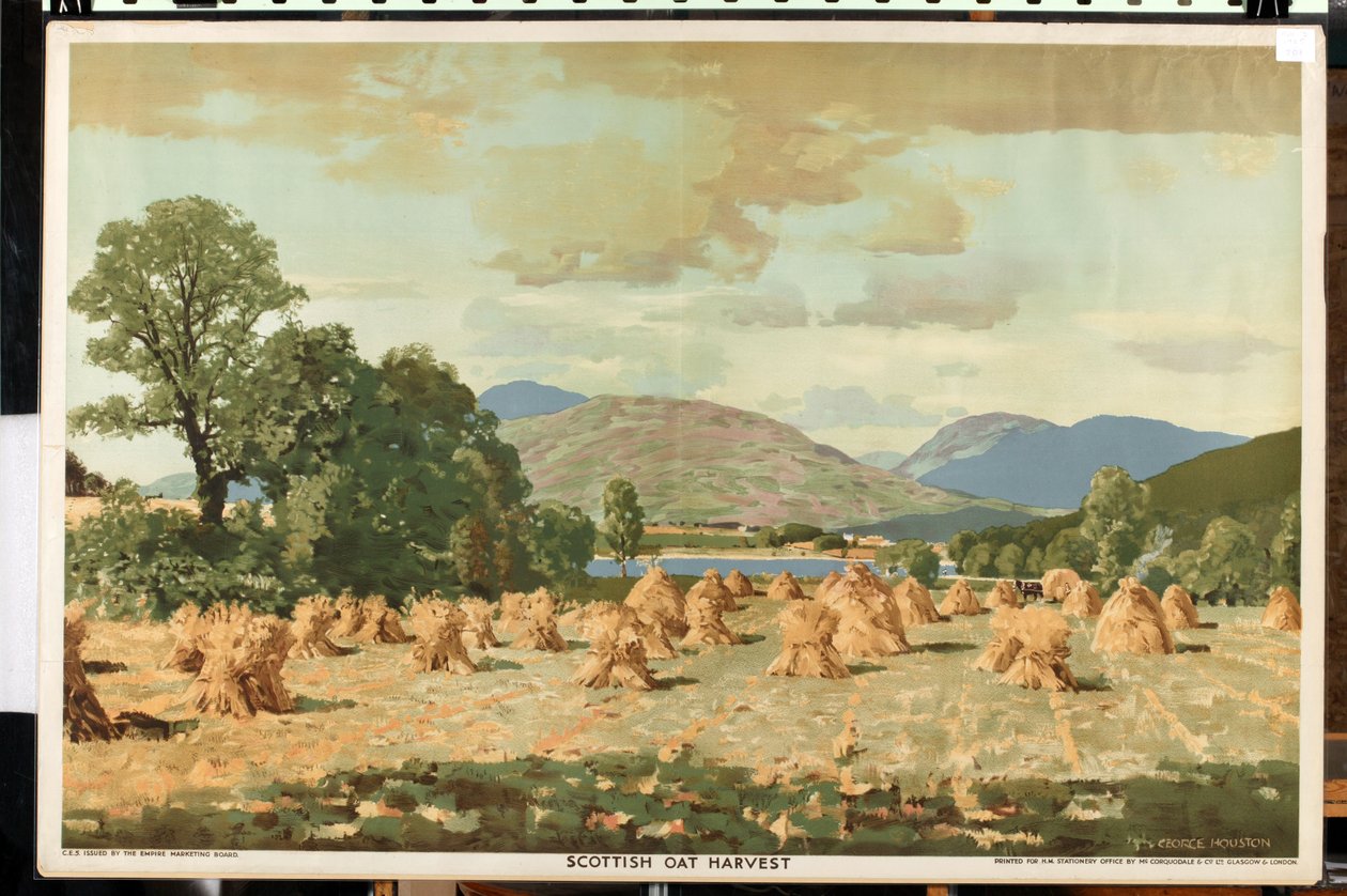 Scottish Oat Harvest, från serien "Home Countries First" (färg litho) av George Houston