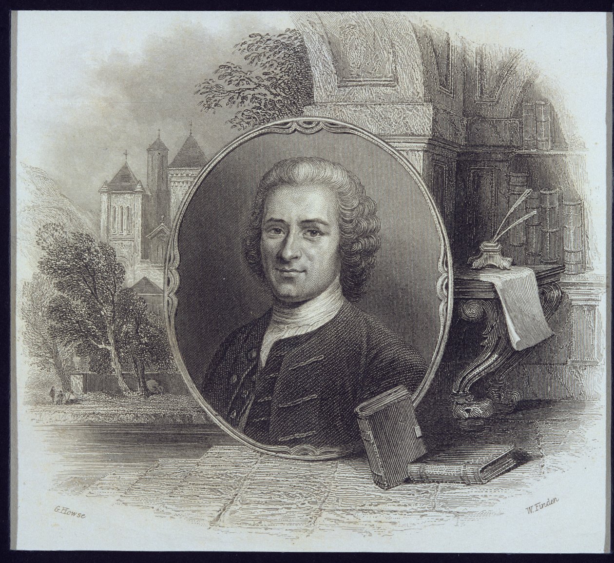 Porträtt av Jean Jacques Rousseau (1712-78), graverad av William Finden (1787-1852) av George Howse