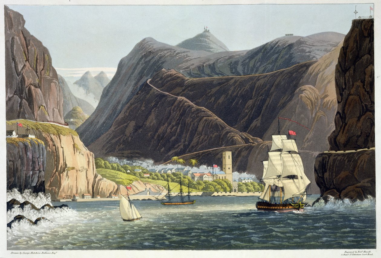 The Roads, St. Helena, graverad av Robert Havell (1793-1878) 1815 (färgstick) av George Hutchins Bellasis