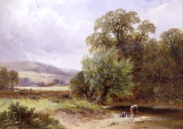 En bäck nära Barrow (olja på duk) av George II Turner