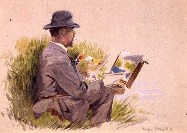 Adrian Stokes, R.A. i arbete (akvarell) av George Jackson Flemwell