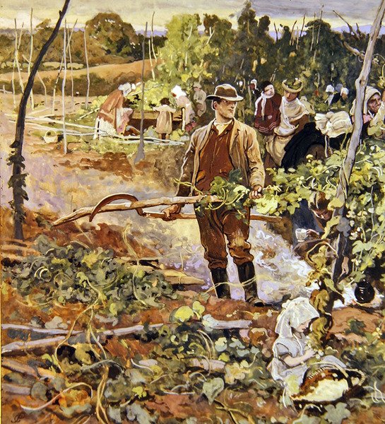 The Gleaners (blyerts och akvarell på papper) av George John Pinwell