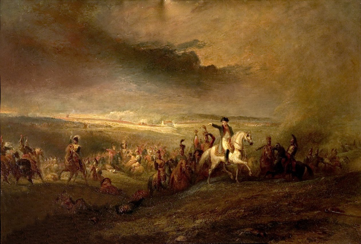 Napoleon lämnar fältet i Waterloo den 18 juni 1815, ca 1816 av George Jones