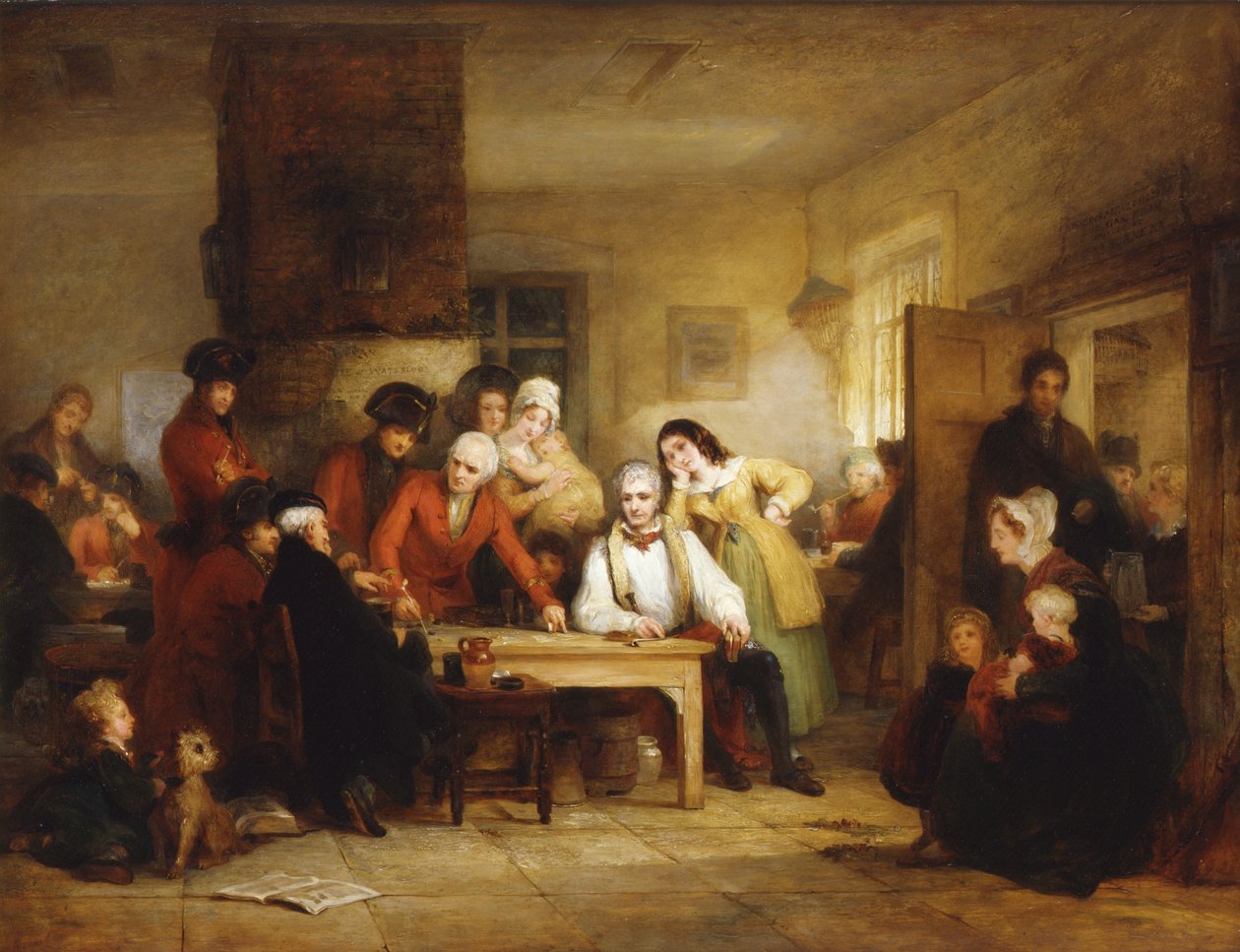 The Smoking House på Chelsea Hospital: Pensionärer som beskriver slaget vid Corunna, 1834 av George Jones