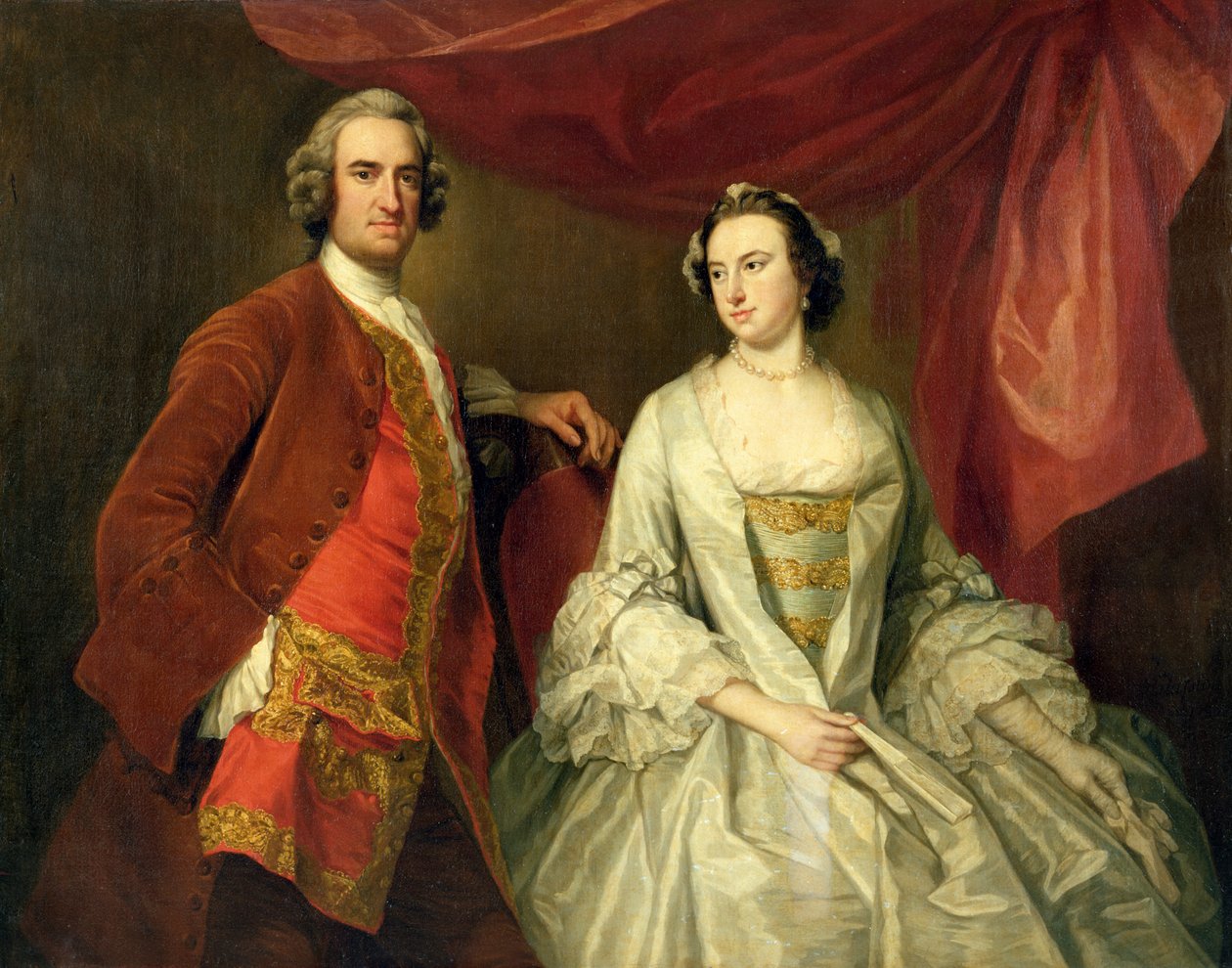 En man och en kvinna, möjligen från den saknade familjen, från Little Park House, Wickham, Hampshire, 1747 av George Knapton
